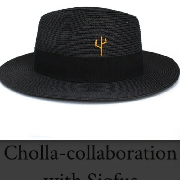 House of Hatters x Cholla Collaboration | Black Raffia Straw Hat with Turquoise